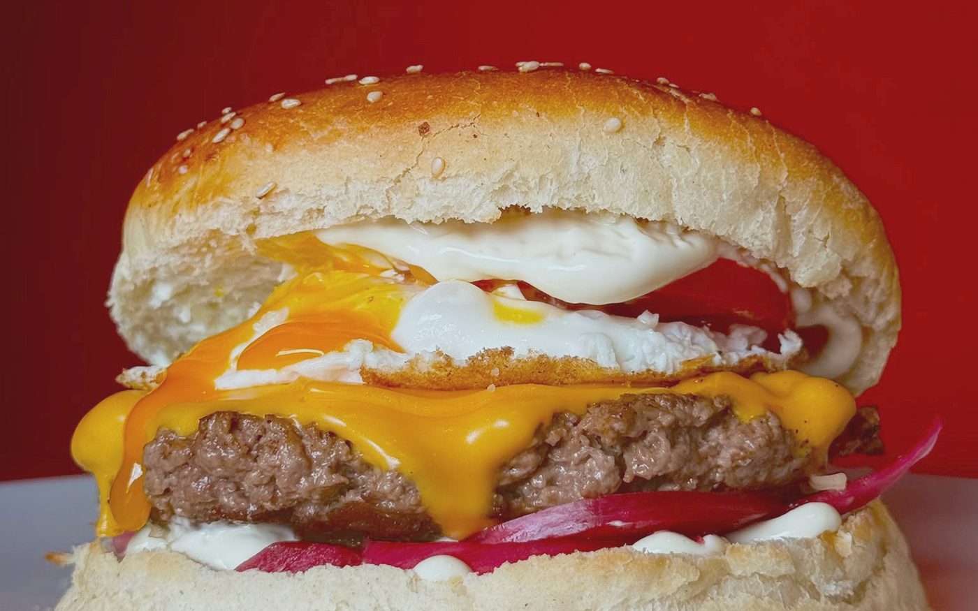 Un burger Boogie sur fond rouge